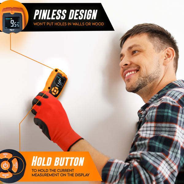 Pinless Moisture Meter | Non-Destructive Wood Moisture Meter for Walls, Drywall, Wood and Masonry