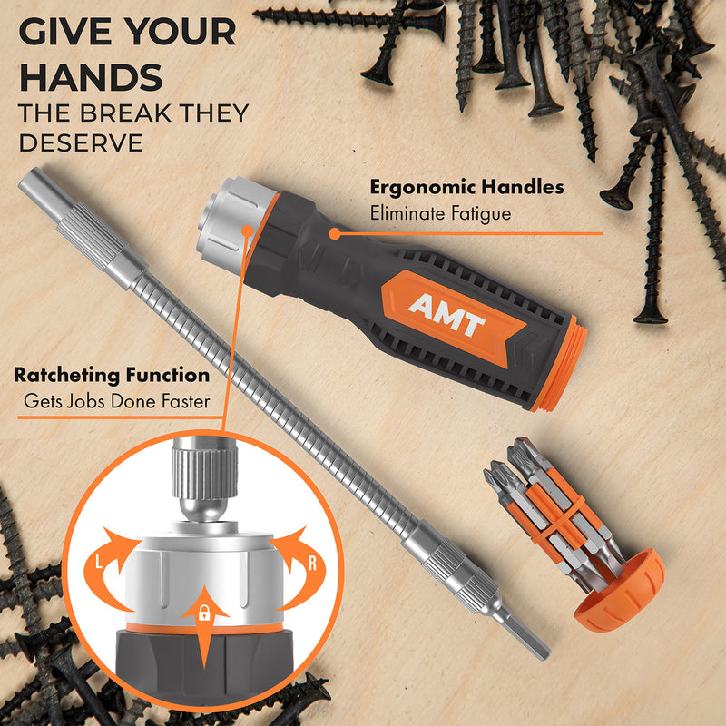 Flexible Ratcheting Screwdriver Set with Integrated Bit Holder